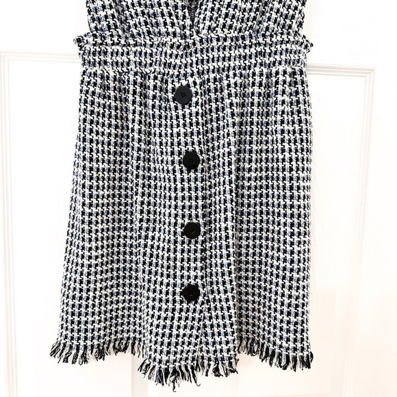 ZARA Tweed Button Front Pinafore Mini Dress Sleeveless Blue Black White Sz Small - Picture 7 of 10